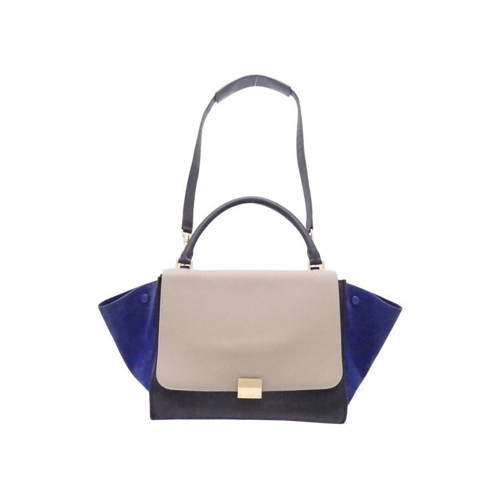 Celine Trapeze Shoulder Bag Leather Suede Greige Gray Black Blue Gold - Picture 2 of 4